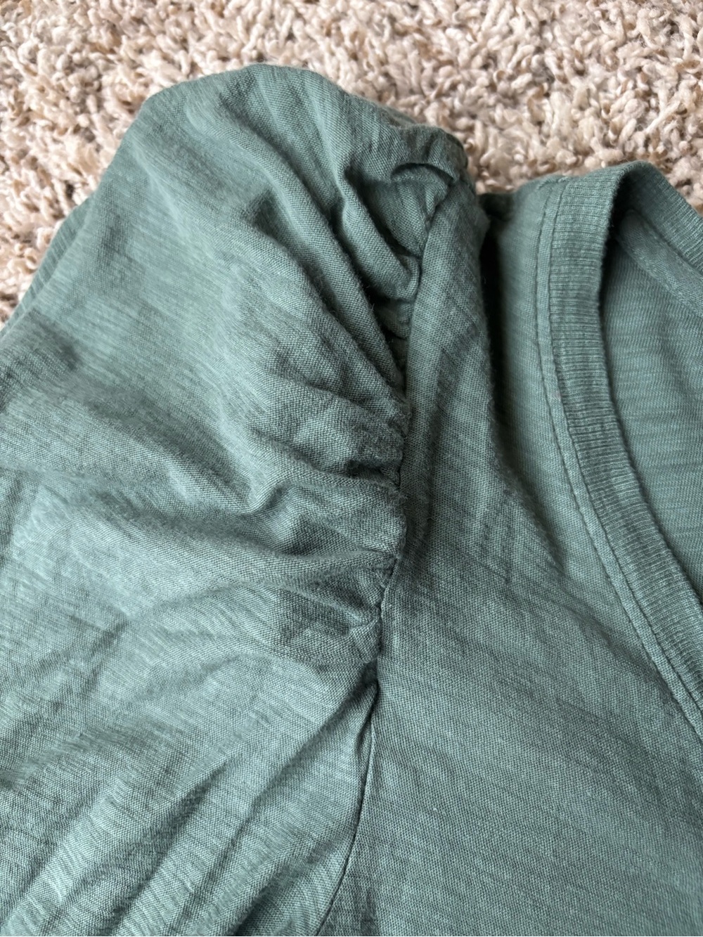 Nation Los Angeles LTD Celine Puff Sleeve V-Neck Top Teal and white l - Picture 4 of 4